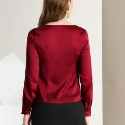 Allegra K Women's Sweetheart Neck Satin Long Sleeve To Work Elegant Blouse 14 Allegra K Women's Sweetheart Neck Satin Long Sleeve To Work Elegant Blouse