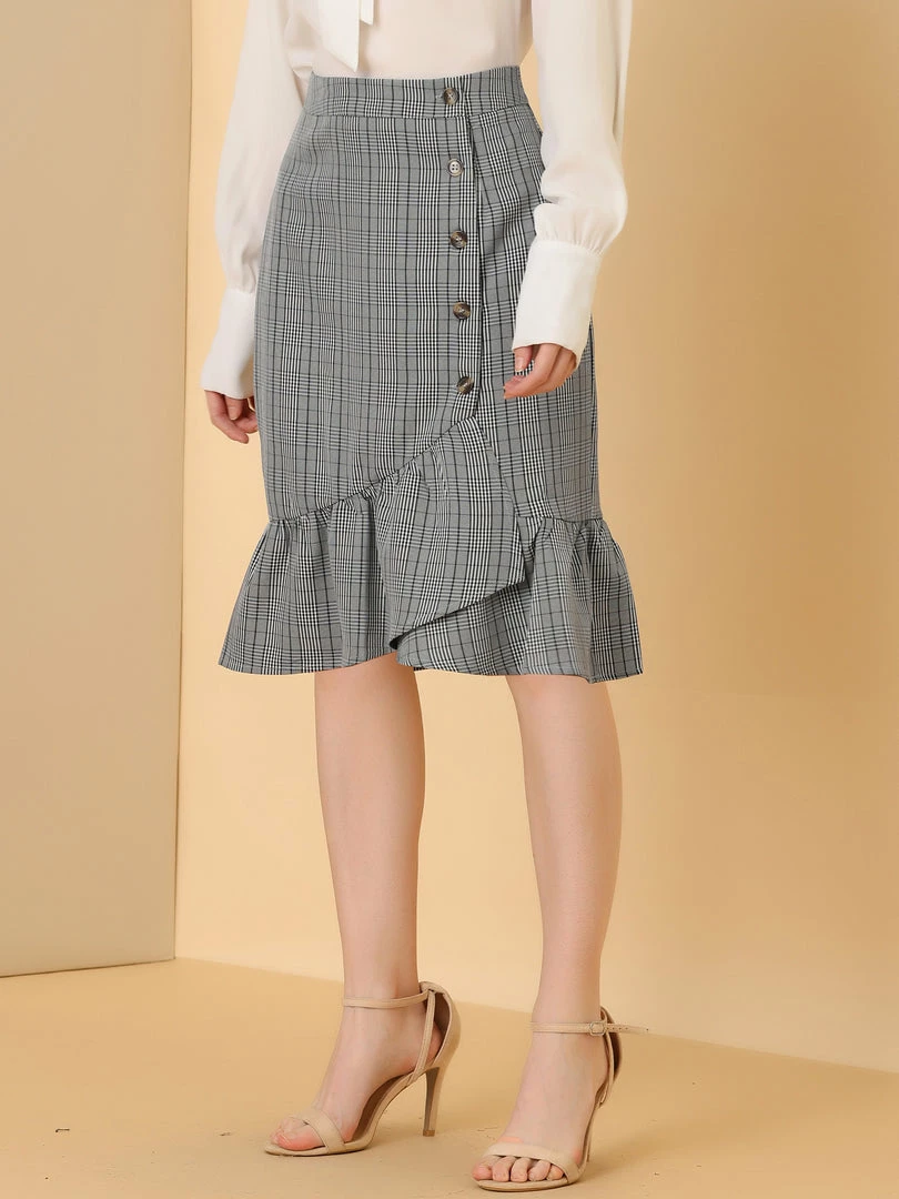 Allegra K Women's Wrap Skirts Plaid Button Closure Mermaid Ruffle Fishtail Skirt 17 Allegra K Women's Wrap Skirts Plaid Button Closure Mermaid Ruffle Fishtail Skirt