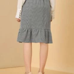 Allegra K Women's Wrap Skirts Plaid Button Closure Mermaid Ruffle Fishtail Skirt 38 Allegra K Women's Wrap Skirts Plaid Button Closure Mermaid Ruffle Fishtail Skirt