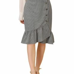 Allegra K Women's Wrap Skirts Plaid Button Closure Mermaid Ruffle Fishtail Skirt 34 Allegra K Women's Wrap Skirts Plaid Button Closure Mermaid Ruffle Fishtail Skirt