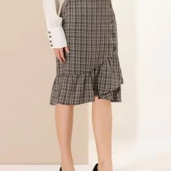 Allegra K Women's Wrap Skirts Plaid Button Closure Mermaid Ruffle Fishtail Skirt 29 Allegra K Women's Wrap Skirts Plaid Button Closure Mermaid Ruffle Fishtail Skirt