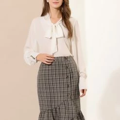 Allegra K Women's Wrap Skirts Plaid Button Closure Mermaid Ruffle Fishtail Skirt 31 Allegra K Women's Wrap Skirts Plaid Button Closure Mermaid Ruffle Fishtail Skirt