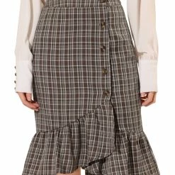 Allegra K Women's Wrap Skirts Plaid Button Closure Mermaid Ruffle Fishtail Skirt 28 Allegra K Women's Wrap Skirts Plaid Button Closure Mermaid Ruffle Fishtail Skirt