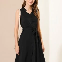 Allegra K Women's Sleeveless V Neck Summer Midi Button Front Dress 11 Allegra K Women's Sleeveless V Neck Summer Midi Button Front Dress