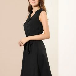 Allegra K Women's Sleeveless V Neck Summer Midi Button Front Dress 13 Allegra K Women's Sleeveless V Neck Summer Midi Button Front Dress