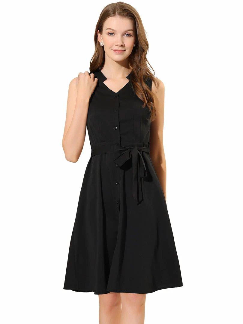 Allegra K Women's Sleeveless V Neck Summer Midi Button Front Dress 4 Allegra K Women's Sleeveless V Neck Summer Midi Button Front Dress