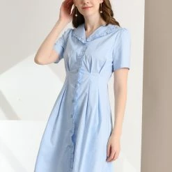 Allegra K Women's Button Up Ruffle Front Ruched Waist A-Line Dress 11 Allegra K Women's Button Up Ruffle Front Ruched Waist A-Line Dress