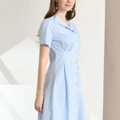 Allegra K Women's Button Up Ruffle Front Ruched Waist A-Line Dress 13 Allegra K Women's Button Up Ruffle Front Ruched Waist A-Line Dress