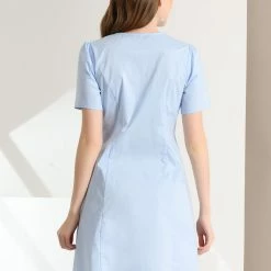 Allegra K Women's Button Up Ruffle Front Ruched Waist A-Line Dress 14 Allegra K Women's Button Up Ruffle Front Ruched Waist A-Line Dress