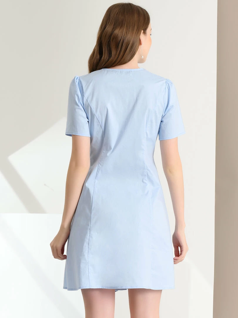 Allegra K Women's Button Up Ruffle Front Ruched Waist A-Line Dress 8 Allegra K Women's Button Up Ruffle Front Ruched Waist A-Line Dress