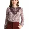 Allegra K Women's Elegant Lace Panel Long Sleeve Chiffon Floral Blouse Tops