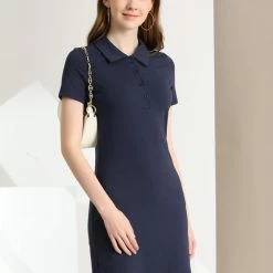 Allegra K Women's Casual Point Collar Short Sleeve Polo Dress