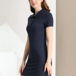 Allegra K Women's Casual Point Collar Short Sleeve Polo Dress