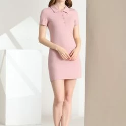 Allegra K Women's Casual Point Collar Short Sleeve Polo Dress