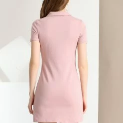 Allegra K Women's Casual Point Collar Short Sleeve Polo Dress