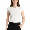Allegra K Women's Blouse Round Neck Cap Sleeve Button Decor Tops