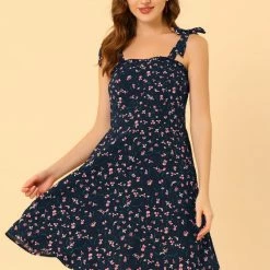 Allegra K Women's Sundress Spaghetti Strap Floral Smocked Dress 17 Allegra K Women's Sundress Spaghetti Strap Floral Smocked Dress