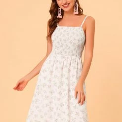 Allegra K Women's Spaghetti Strap Smocked Pockets Floral Dress 12 Allegra K Women's Spaghetti Strap Smocked Pockets Floral Dress