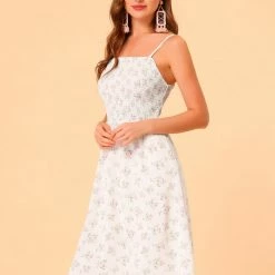 Allegra K Women's Spaghetti Strap Smocked Pockets Floral Dress 13 Allegra K Women's Spaghetti Strap Smocked Pockets Floral Dress