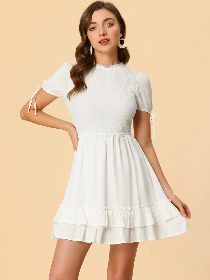 Allegra K Women's Ruffle Textured Sweet Summer A-line Mini Dress 5 Allegra K Women's Ruffle Textured Sweet Summer A-line Mini Dress