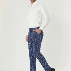 Allegra K Men's Business Pants Checked Printed Slim Fit Flat Front Plaid Dress Trousers