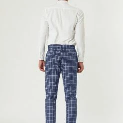 Allegra K Men's Business Pants Checked Printed Slim Fit Flat Front Plaid Dress Trousers