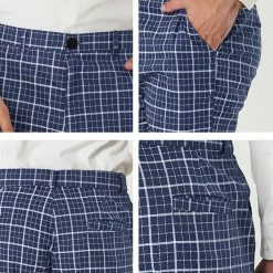 Allegra K Men's Business Pants Checked Printed Slim Fit Flat Front Plaid Dress Trousers