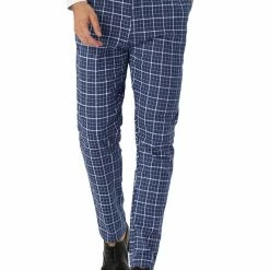 Allegra K Men's Business Pants Checked Printed Slim Fit Flat Front Plaid Dress Trousers