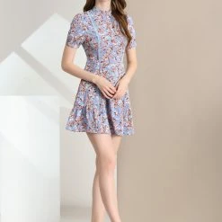 Allegra K Women's Floral Short Sleeve Self Tie Summer Above The Knee Dress