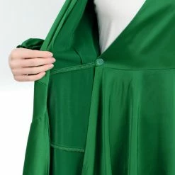 Allegra K Women's Puff Sleeve Tie Waist Ruffle Hem Satin Wrap Mini Dress