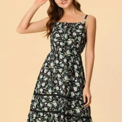 Allegra K Women's Spaghetti Strap Dress Bohemian Ditsy Floral Summer Beach Flowy Sundress