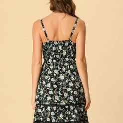 Allegra K Women's Spaghetti Strap Dress Bohemian Ditsy Floral Summer Beach Flowy Sundress