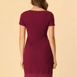 Allegra K Women's Sweetheart Neck Stretch Slim Lace Panel Cocktail Dress