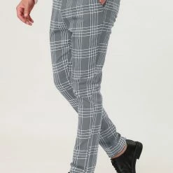 Allegra K Men's Dress Plaid Pants Formal Slim Fit Printed Business Checked Trousers