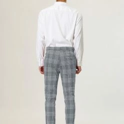 Allegra K Men's Dress Plaid Pants Formal Slim Fit Printed Business Checked Trousers