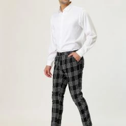 Allegra K Men's Dress Plaid Pants Formal Slim Fit Printed Business Checked Trousers