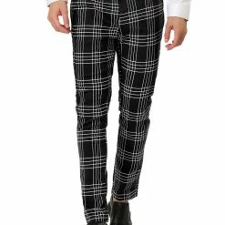 Allegra K Men's Dress Plaid Pants Formal Slim Fit Printed Business Checked Trousers