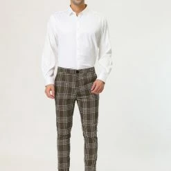 Allegra K Men's Dress Plaid Pants Formal Slim Fit Printed Business Checked Trousers