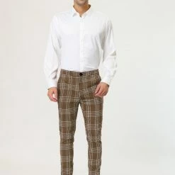 Allegra K Men's Dress Plaid Pants Formal Slim Fit Printed Business Checked Trousers
