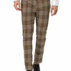 Allegra K Men's Dress Plaid Pants Formal Slim Fit Printed Business Checked Trousers