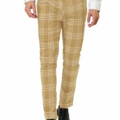Allegra K Men's Dress Plaid Pants Formal Slim Fit Printed Business Checked Trousers