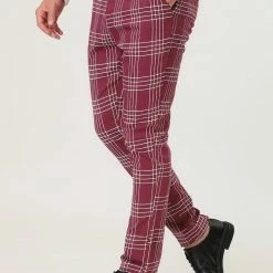 Allegra K Men's Dress Plaid Pants Formal Slim Fit Printed Business Checked Trousers