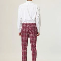 Allegra K Men's Dress Plaid Pants Formal Slim Fit Printed Business Checked Trousers