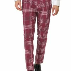 Allegra K Men's Dress Plaid Pants Formal Slim Fit Printed Business Checked Trousers