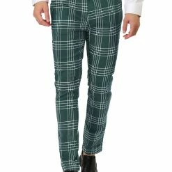 Allegra K Men's Dress Plaid Pants Formal Slim Fit Printed Business Checked Trousers