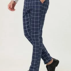 Allegra K Men's Plaid Dress Slim Fit Checked Business Pants With Pockets