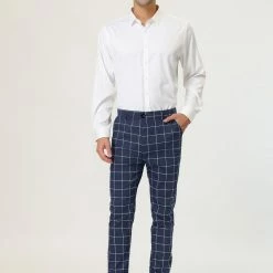 Allegra K Men's Plaid Dress Slim Fit Checked Business Pants With Pockets