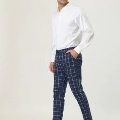Allegra K Men's Plaid Dress Slim Fit Checked Business Pants With Pockets