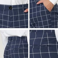 Allegra K Men's Plaid Dress Slim Fit Checked Business Pants With Pockets