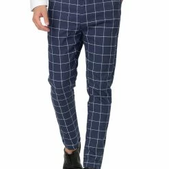 Allegra K Men's Plaid Dress Slim Fit Checked Business Pants With Pockets
